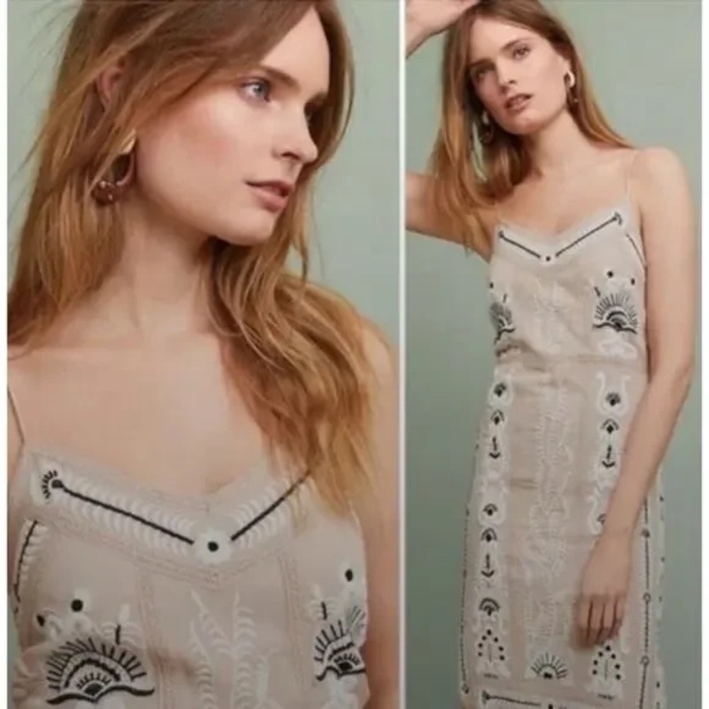 Anthropologie Maeve Embroidered Sleeveless Midi Slip Dress XS - *FREE* Shipping - Picture 3 of 12
